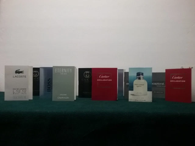 Lot of 12 Men's Perfume Vials Sample Cartier Lacoste Hugo Boss Gucci Exceptional Lot of 12 Men's Perfume Vials Sample Cartier Lacoste Hugo Boss Gucci Exceptional