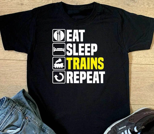 Eat Sleep Trains Repeat Kids T-Shirt - Organic Cotton, Black, Sizes 3/4Y To 12/14Y - View #14
