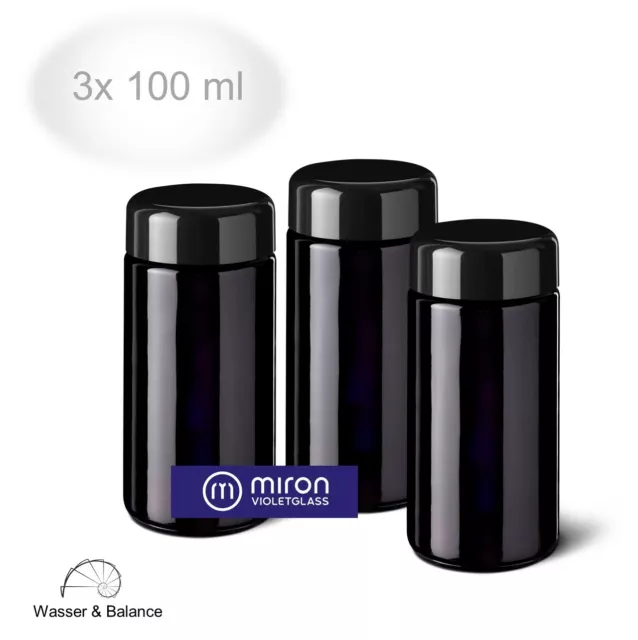 3x Miron Violettglas Weithalsglas 100 ml mit Deckel - Mironglas Bio