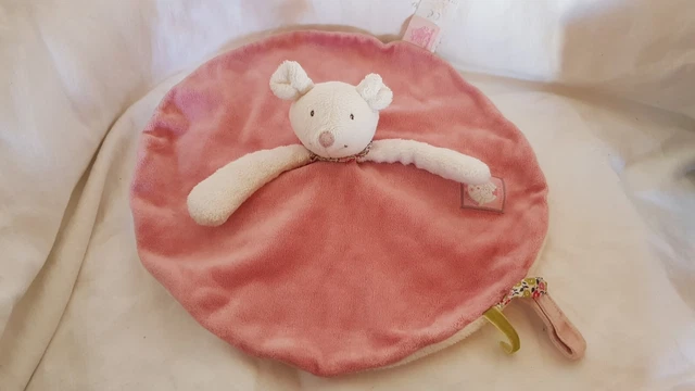 Doudou plat rond Moulin Roty souris rose tbé Lapin et Capucine