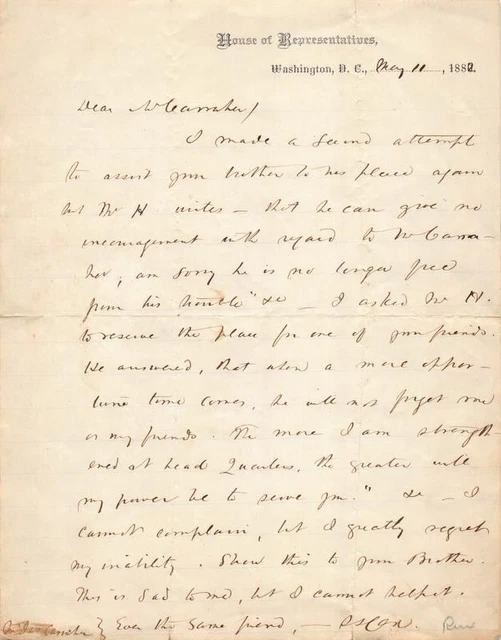 Samuel Cox New York Congress Antique Autograph Signed Cryptic Political Letter 1
