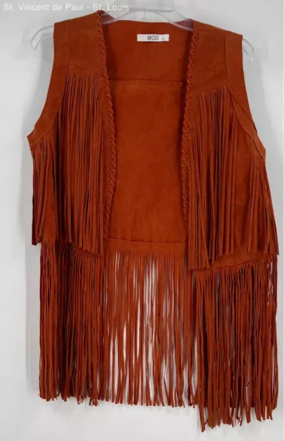 MOD Women's Red Jacket Vest - Size L- Fringe - Western Cowboy- Sleeveless