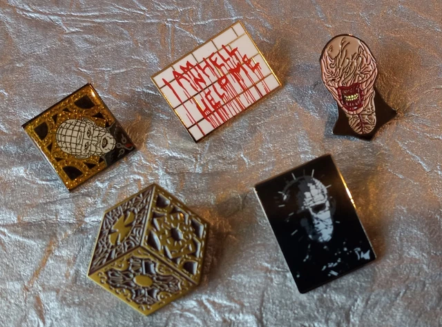 Horror Movie HELLRAISER PinHead Chatterer Puzzle Box Metal PIN SET of FIVE New Horror Movie HELLRAISER PinHead Chatterer Puzzle Box Metal PIN SET of FIVE New