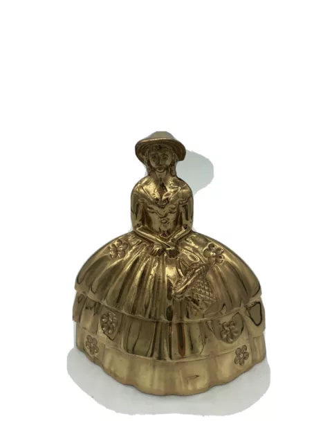 Brass-Toned Heavy Southern Lady With Bonnet Bell. Dinner Bell. Vintage Country