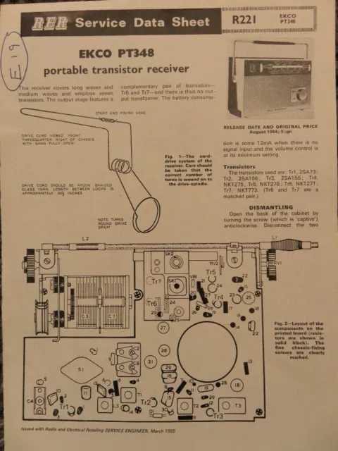 Ekco Model PT348 Portable Transistor Radio receiver Service manual