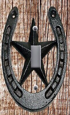 Rustic Horse Shoe & Western Star Brown Wood  Image Light Switch Wall Plate Cover