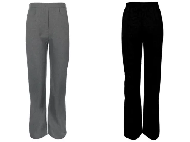 Girls School Trousers ~Grey~ Black~ No Zip~ No Button~ Front Pockets