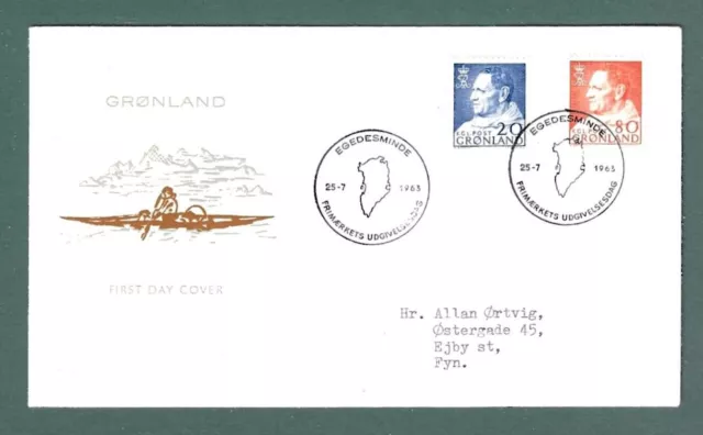 Greenland – Fdc – 1963 King Frederick Ix Definitives - Scott #53+#61 – 2 Values