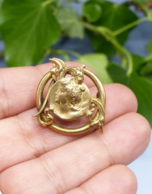BROCHE ANCIENNE ART Nouveau - Plaqué Or - Femme et Chimère 1900 EUR 10,00 - PicClick FR