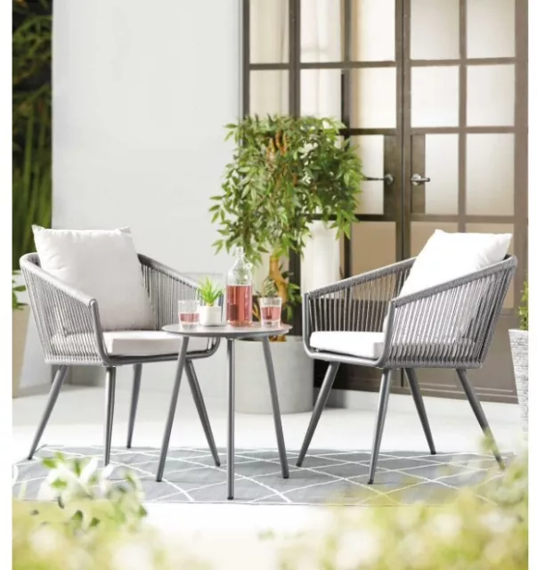 Rope Bistro Set - 2 Chairs & Table Gardenline Garden Patio Set - NEW