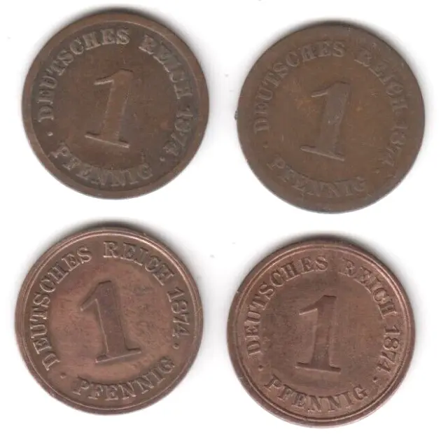 1 Pfennig 1874 A, 1874 C, 1874 D, 1874 G, Deutsches Kaiserreich