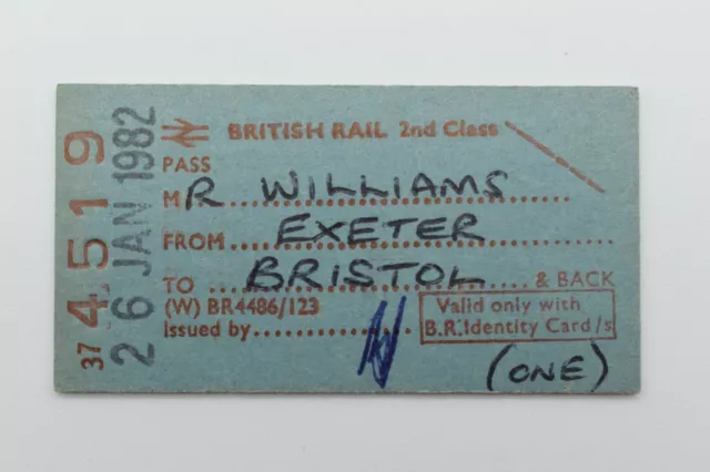 British Railway Ticket 4519 EXETER to BRISTOL 26 JAN 1982
