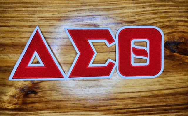 10" x 3.5" Delta "Greek Letters" chenille and embroidered iron on patch