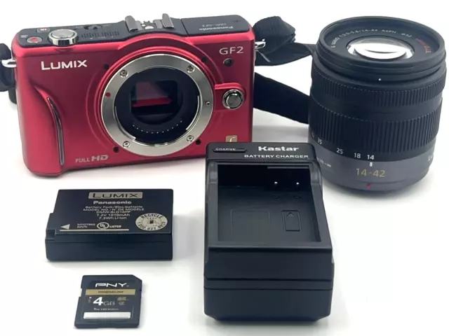 Panasonic Lumix DMC GF2 Digital Camera RED 12.1MP Kit 14-42mm OIS Lens TESTED