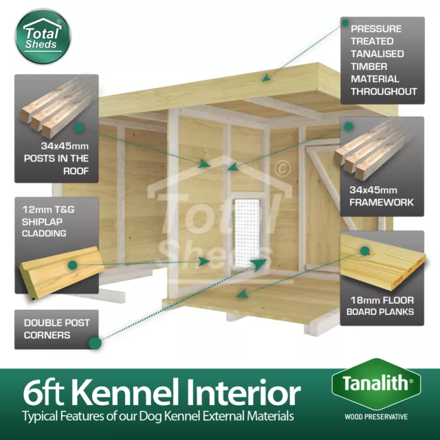 Dog Kennel & Run 6ft x 4ft Fully Pressure Treated Tanalised Timber Free delivery 3