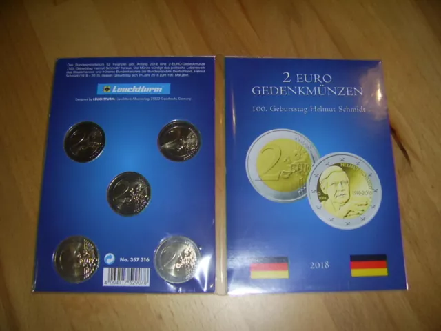 RR  2  Euro BRD 2018 "100 Geb. Helmut Schmidt" ADFGJ im Folder ab Lager RR