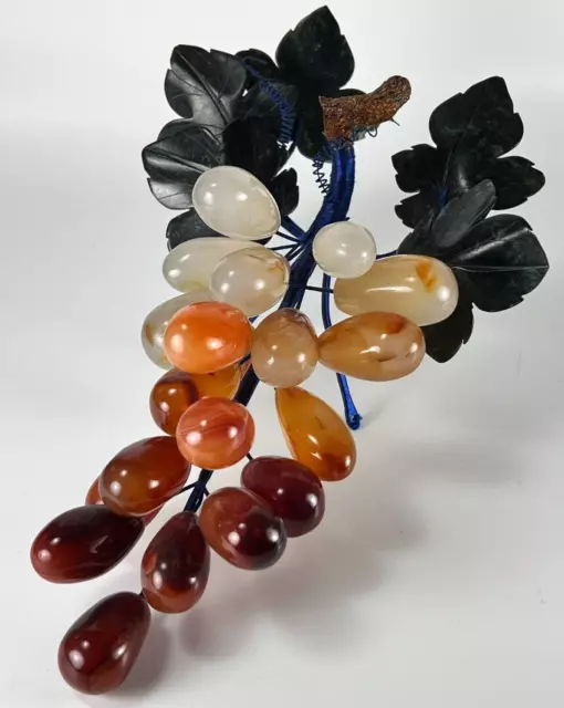 Vintage Marble Grapes Vine Bunch Cluster Carved Onyx Leaves MCM Retro Circa 1960