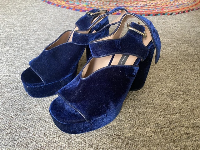 ZARA BLUE VELVET silver Zip mid block heel Ankle Boots UK 5 Eur 38 14.40 PicClick UK