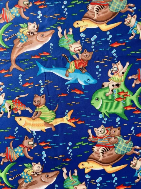 2 plus 7/8 yards Cotton Fabric Underwater Cats Dolphins Turtles