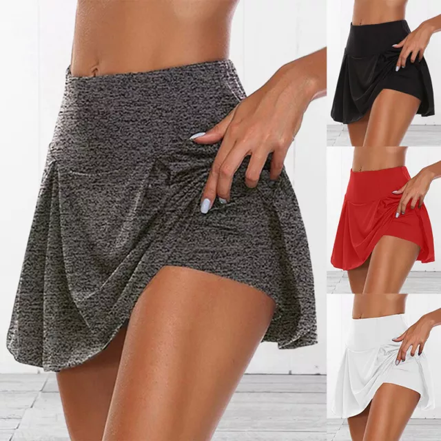 Womens Athletic Pleated Tennis Golf Skirt with Shorts Workout Running Skort .