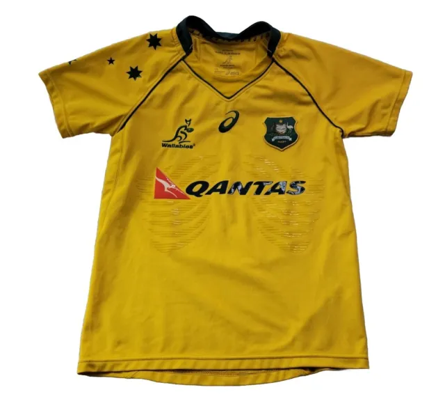 Asics Wallabies Australia Rugby Boy's Youth 10 Yellow Jersey Performance Shirt