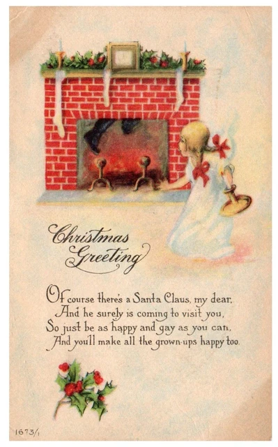 Christmas Santa Chimney Child Artist USA Antique Postcard Unposted 1913