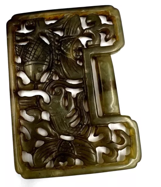 ANTIQUE EX LARGE Chinese Carved Jade Lock Pendant $285.72 - PicClick