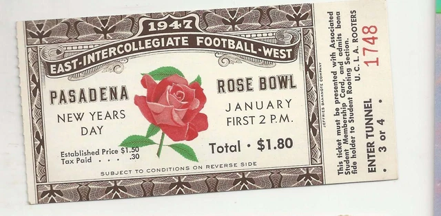 1947 Illinois vs UCLA original Rose Bowl football ticket stub Agase Baldwin ex