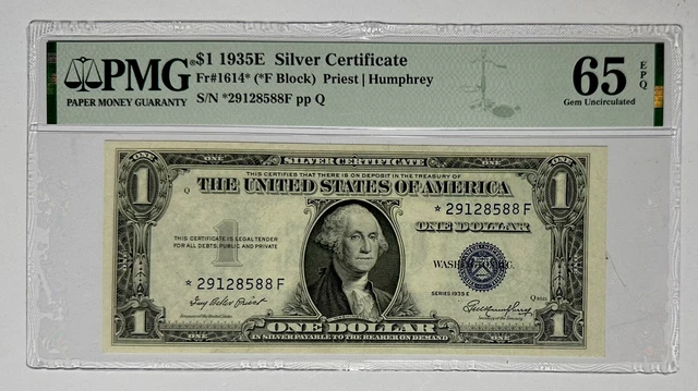 UNITED STATES 1935 E $1 Silver Cert. FR#: 1614* (STAR NOTE). PMG Graded: 65 EPQ.