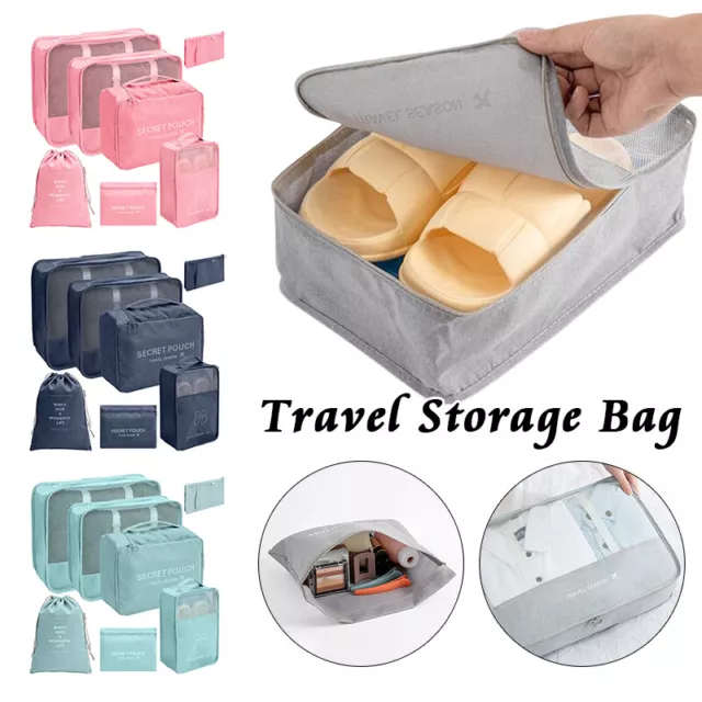 7pc Mesh Travel Organizer Storage Bags Cases Portable Luggage Clothes Shoe Pouch