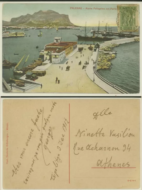 Palermo -Monte Pellegrino Col Porto 1912 Cartolina D'epoca
