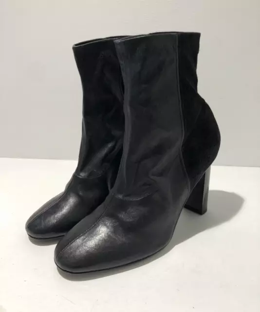 Robert Clergerie block heel sock ankle boots 38 5 VGC black leather suede smart