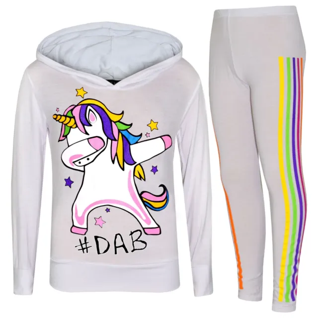 Set leggings top filo interdentale bianco bambine unicorno arcobaleno #Dab tuta di Natale 7-13 anni