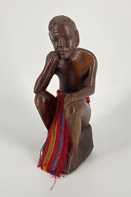 Vintage Wooden Hand Carved African Tribal Statue Contemplating Man Tribal art Z7