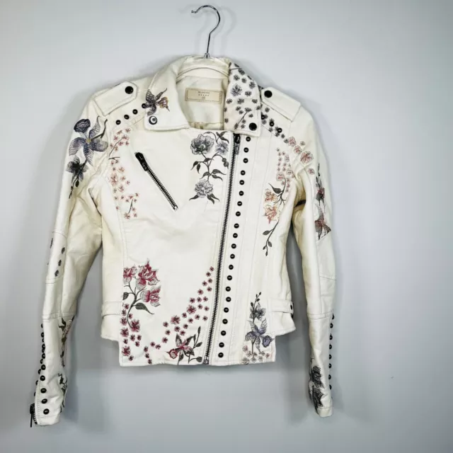 BLANKNYC  Floral Embroidered Studded Faux Leather Biker Moto Jacket Size X-Small