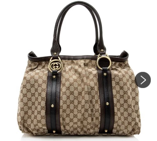 Gucci interlocking tote bag duffle medium large brown travel canvas Gold Carryon