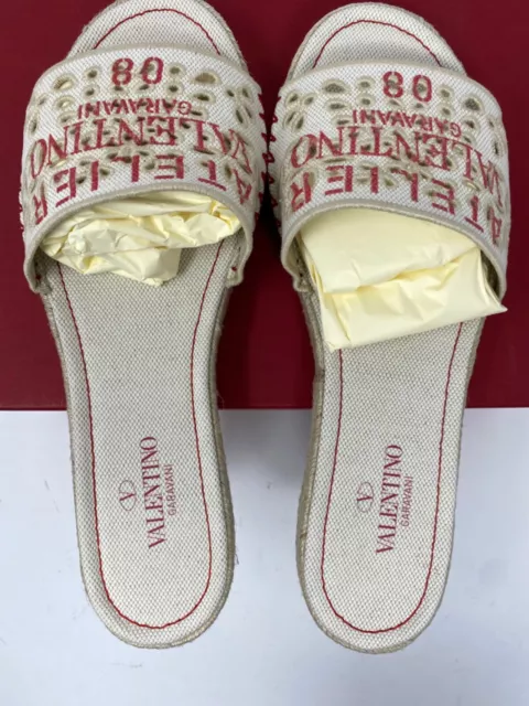 $770 Valentino Garavani Atelier San Gallo 08 Flat Espadrillas Slide EU 40 US 10