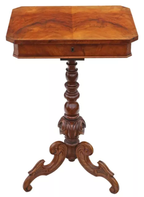 Antique Victorian C1860 burr walnut work side sewing table box