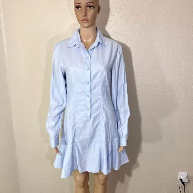 Stella McCartney Light Blue Collared Button Long Sleeve Short Dress Size 42
