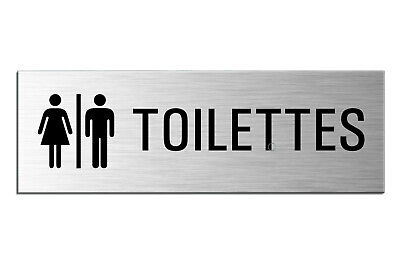Plaque Panneau Toilettes WC Hommes Femmes Aluminium brossé 240x80mm autocollante