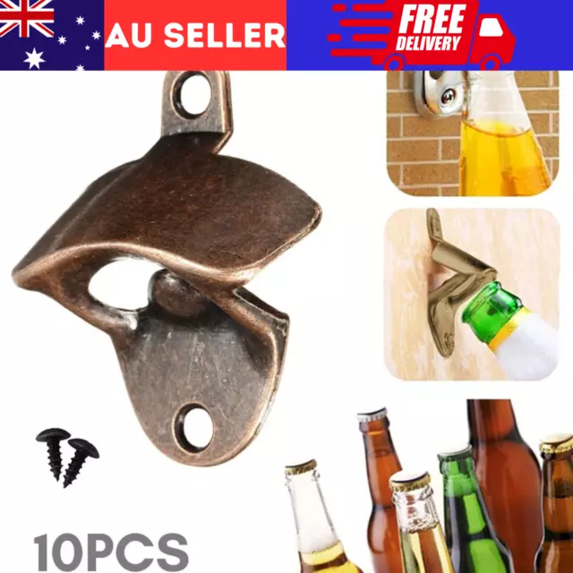 10X Rustic Cast Iron Bottle Opener With Screws Zinc Alloy Wall Mounted Opener AU