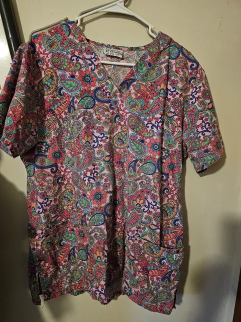 UA Scrubs Multicolor Paisley Print On Pink Scrub - sz M