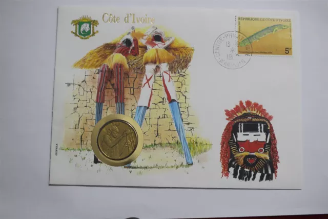 🧭 🇨🇮 Ivory Coast 25 Francs 1987 Coin Cover B48 #75