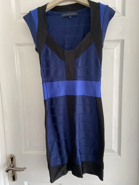 french connection blue bandage dress French Connection blue and black bandage bodycon