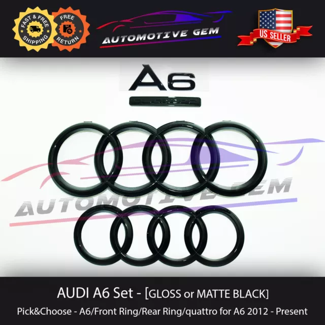 AUDI A6 Emblem BLACK Front Grille Rear Trunk Ring S line Quattro Badge Set