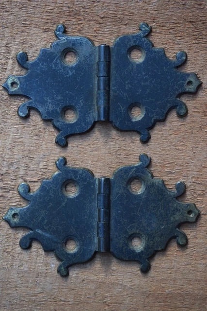 Pair Antique Brass Hinges old vintage reclaimed Victorian cabinet door hinge old