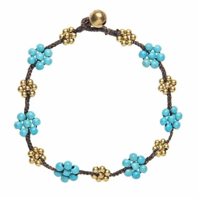 Ankle Bracelet Gold Brass Anklet Turquoise Flower Bead Bell - 81stgeneration