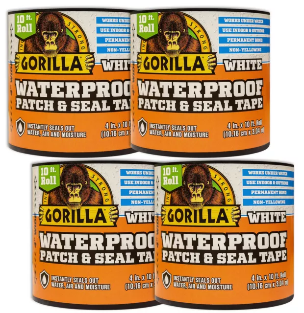 4 x GorillaGlue Waterproof Patch & Seal WHITE Tape Permanent Bond 101mm x 3.04 m