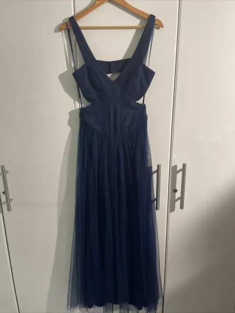 Bcbg Max Azria Navy Blue Tulle Formal Party Wedding Dress 4 Open Back Sleeveless