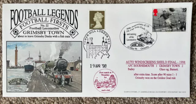 Football Legends Bournemouth v Grimsby Town 1998 Large Dawn First Day Cover